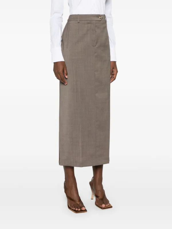 BOSS Tailored Virgin Wool Pencil Skirt Brown FARFETCH UK