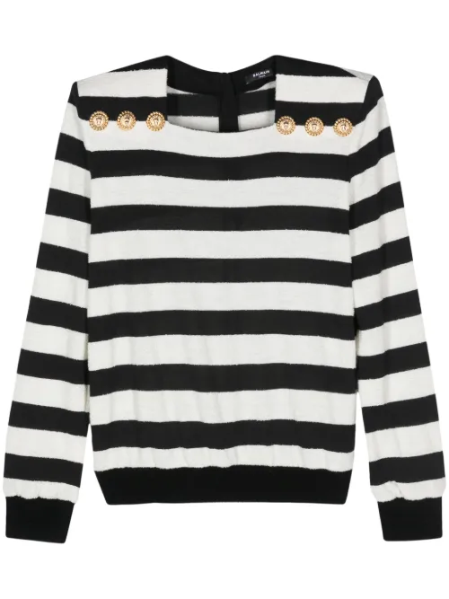 Pull rayé à boutons embossés - Balmain - Modalova