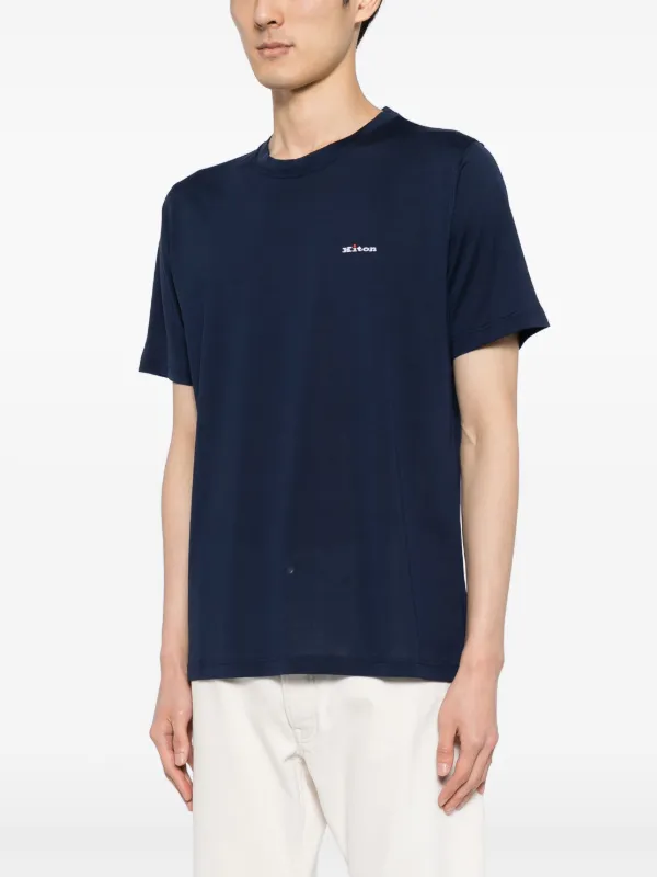 Kiton logo-embroidered Cotton T-shirt | Blue | FARFETCH JO