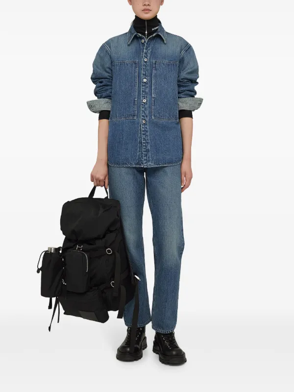 国内発 Jil Sander ロゴブルーコットンデニムストレートジーンズ Jil Sander ストレートジーンズ | ブルー | FARFETCH JP