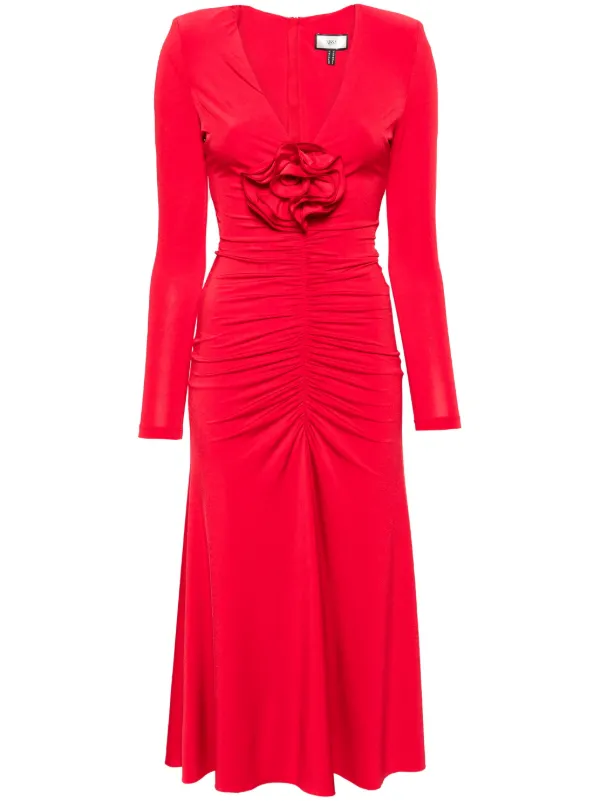 国内発送*フローラルアップリケミディドレス エレガント NISSA フローラルアップリケ ドレス | レッド | FARFETCH JP