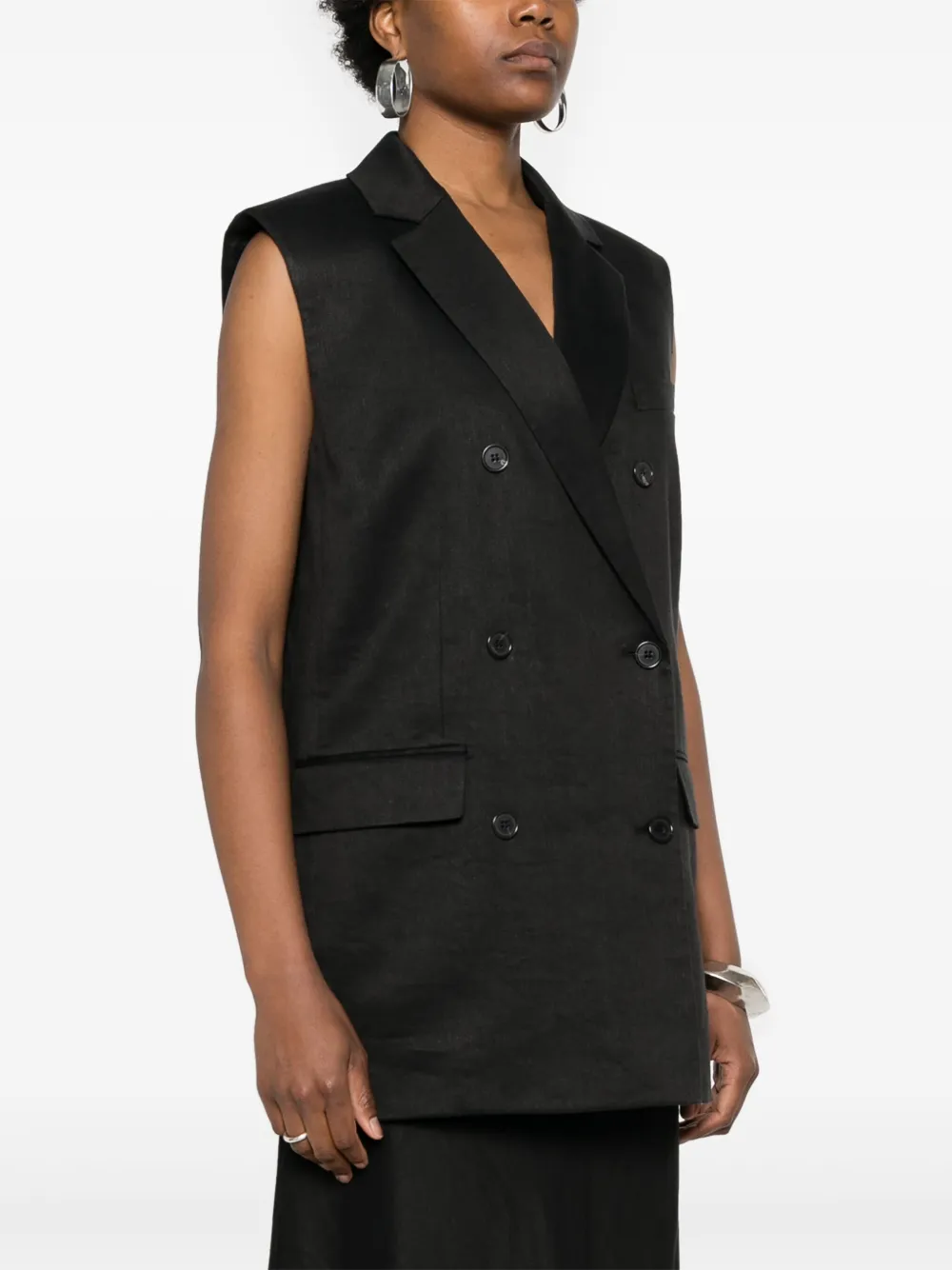 Theory Gilet van linnenblend met dubbele rij knopen Zwart