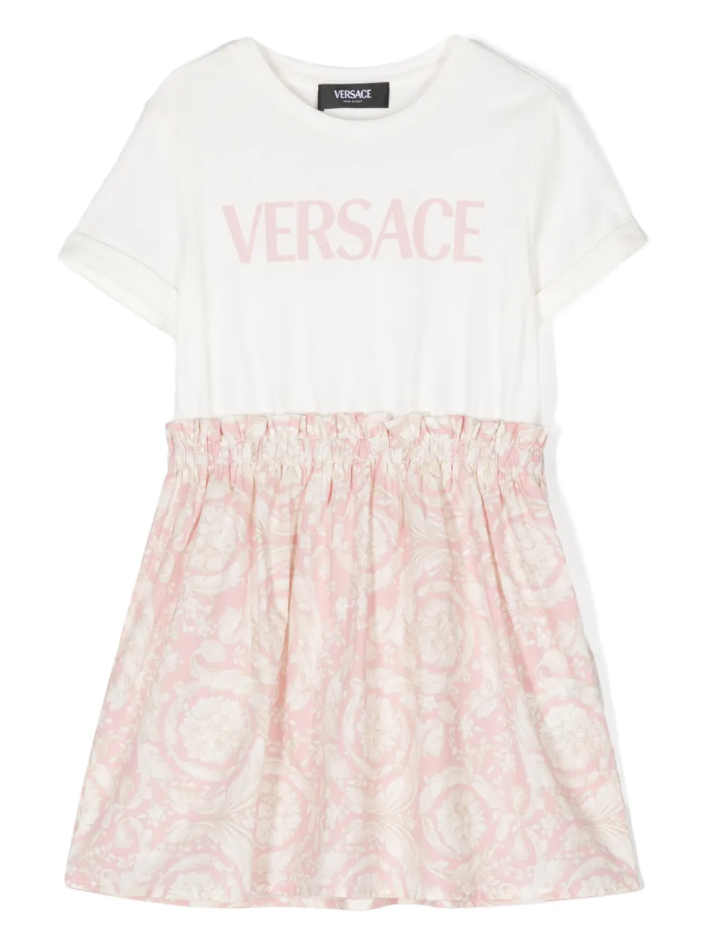 Versace Barocco-print Panelled Dress In White