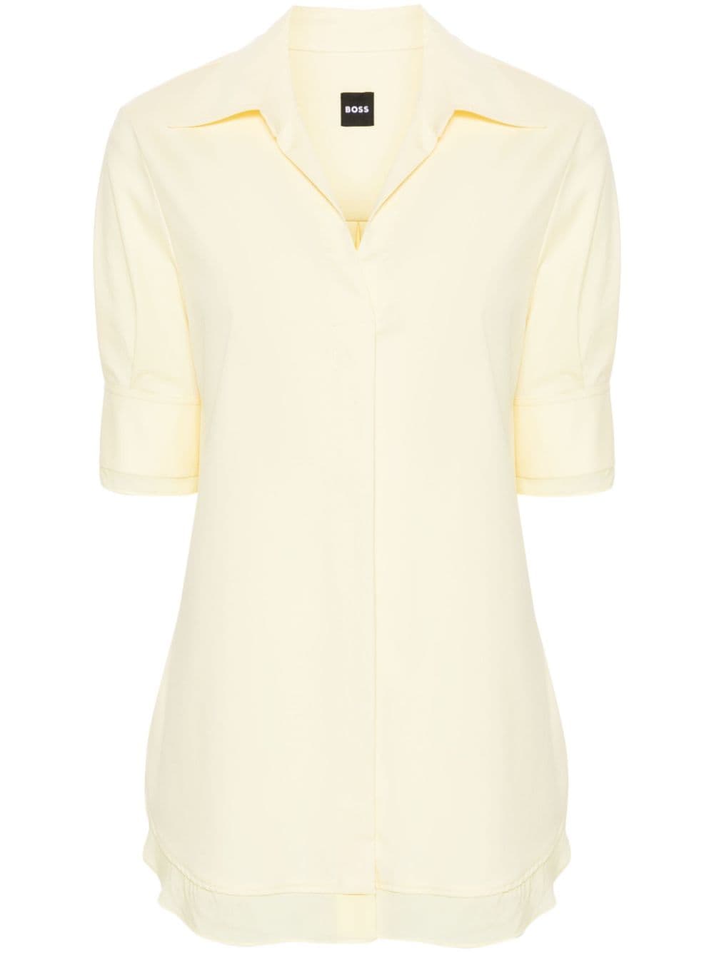 Hugo Boss Cutaway-collar Cotton-blend Shirt In Yellow
