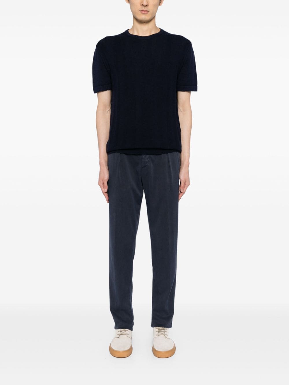 Shop Kiton Crew-neck Ribbed T-shirt In Blue