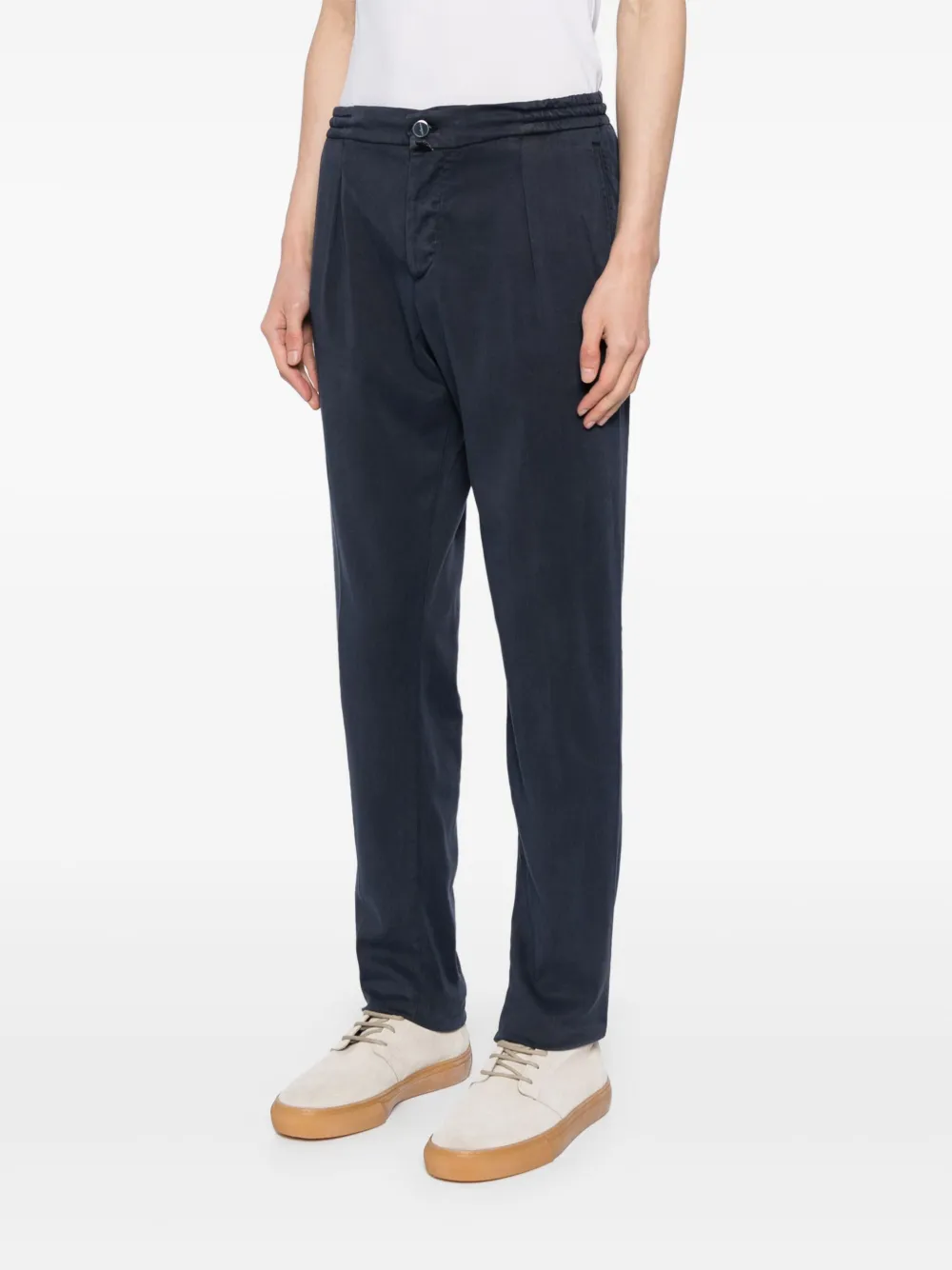 KITON PLEATED TAPERED-LEG TROUSERS