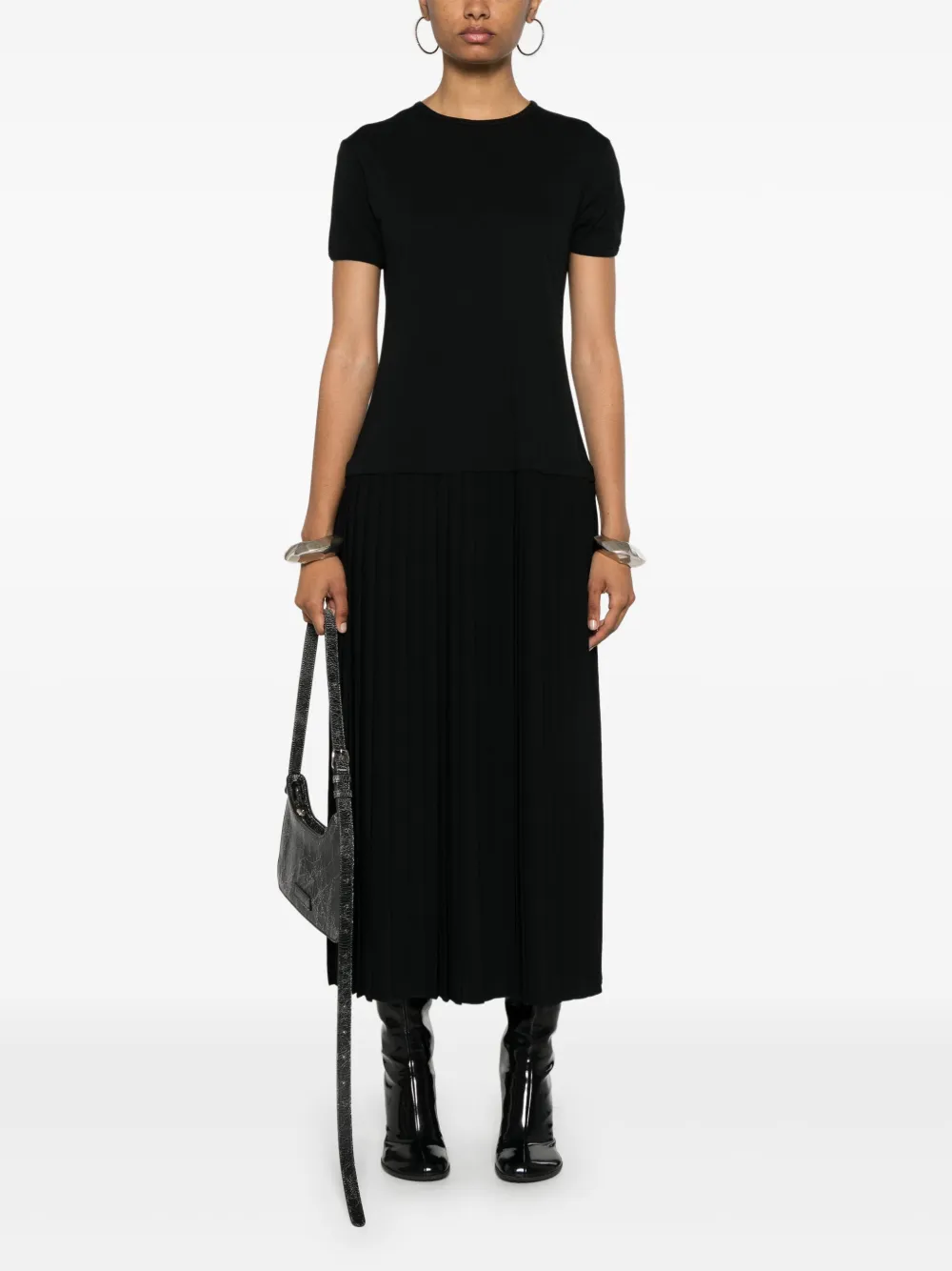 MM6 Maison Margiela Geplooide katoenen maxi-jurk - Zwart