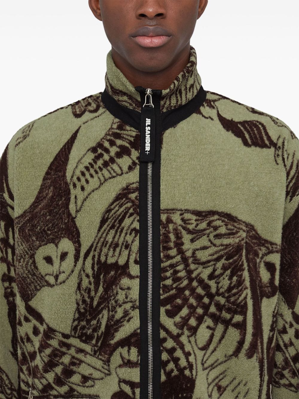 Shop Jil Sander Patterned-jacquard Zip-up Sweatshirt In Green