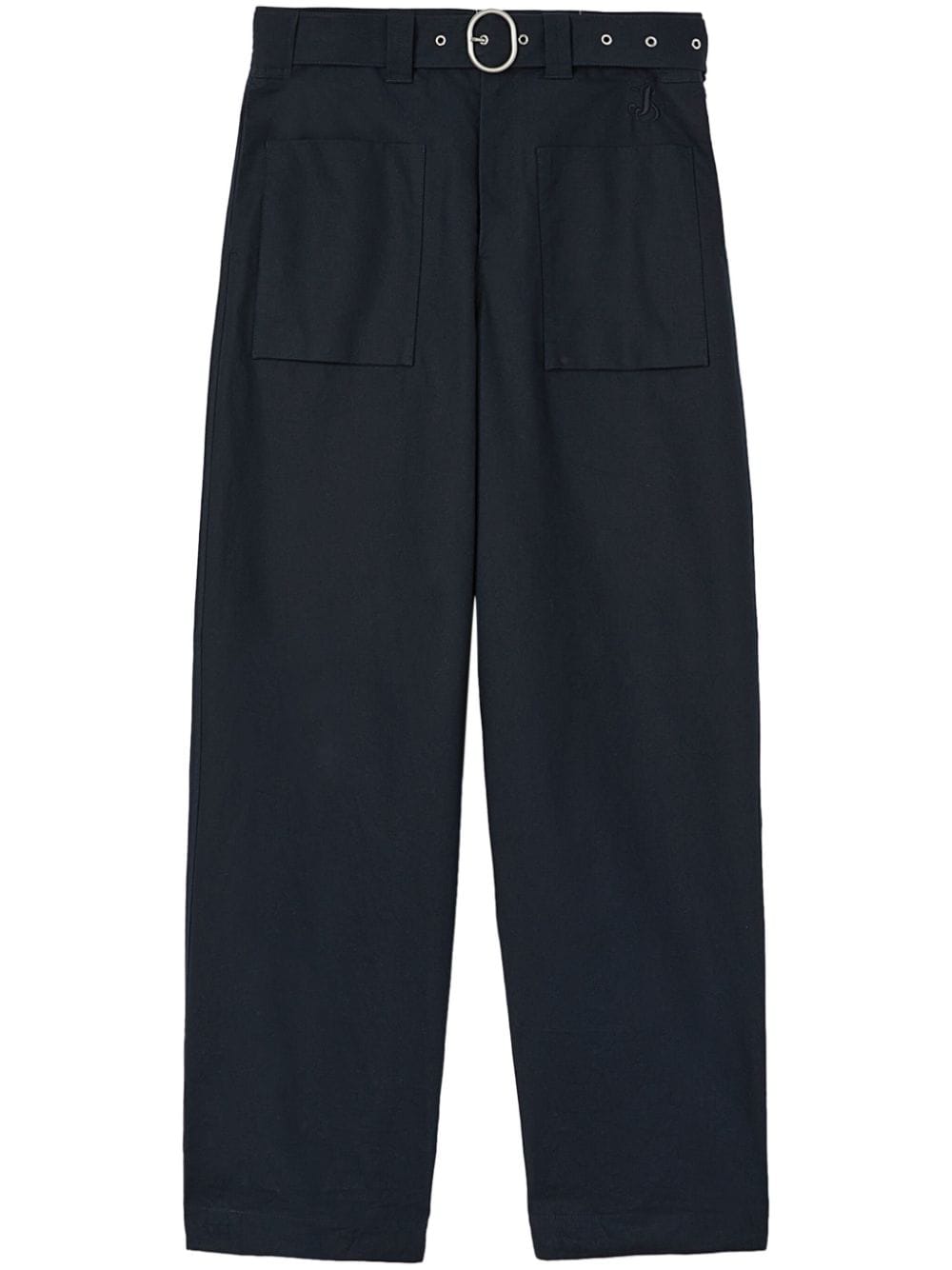 Shop Jil Sander Belted-waist Organic Cotton Trousers In Blue