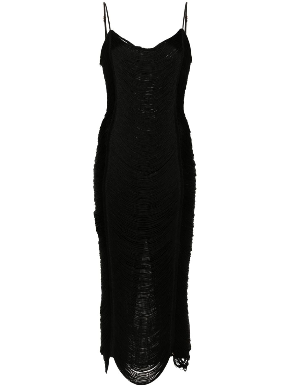 Nissa Fringed Open-back Midi Dress In Black