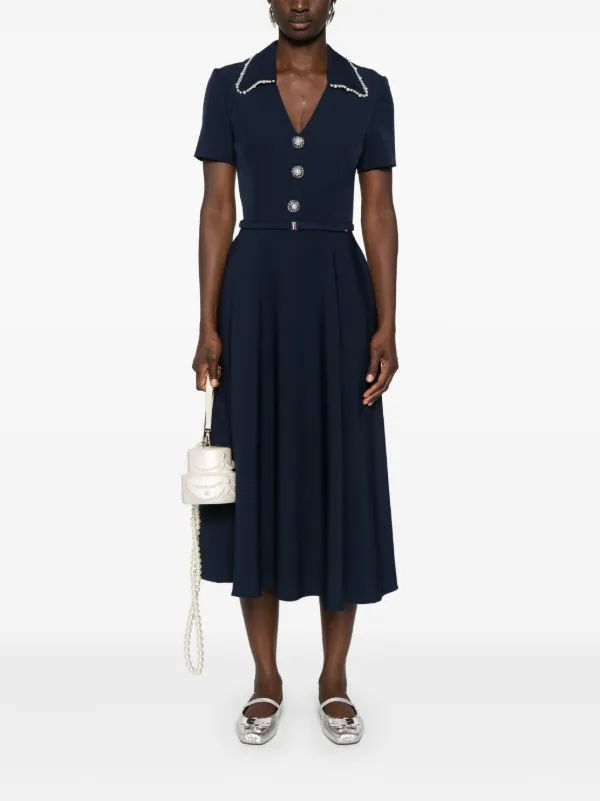short sleeve midi dresses for women Red Split Neck Puff Short Sleeve Tiered Midi Dress