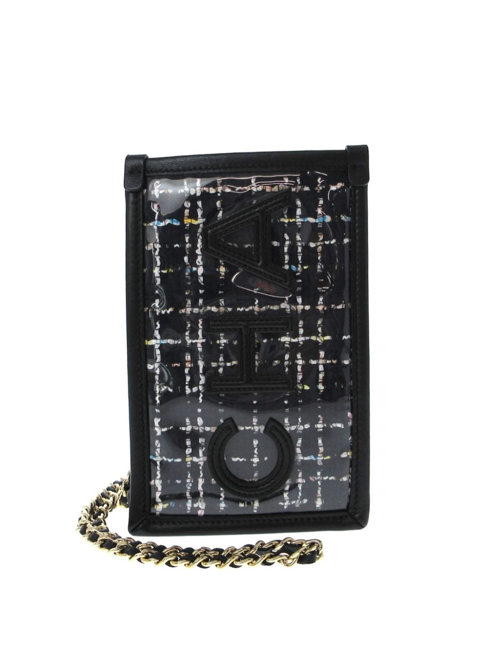 Pre-owned Chanel 2019 Tweed Logo Phone Case Crossbody Bag In Black
