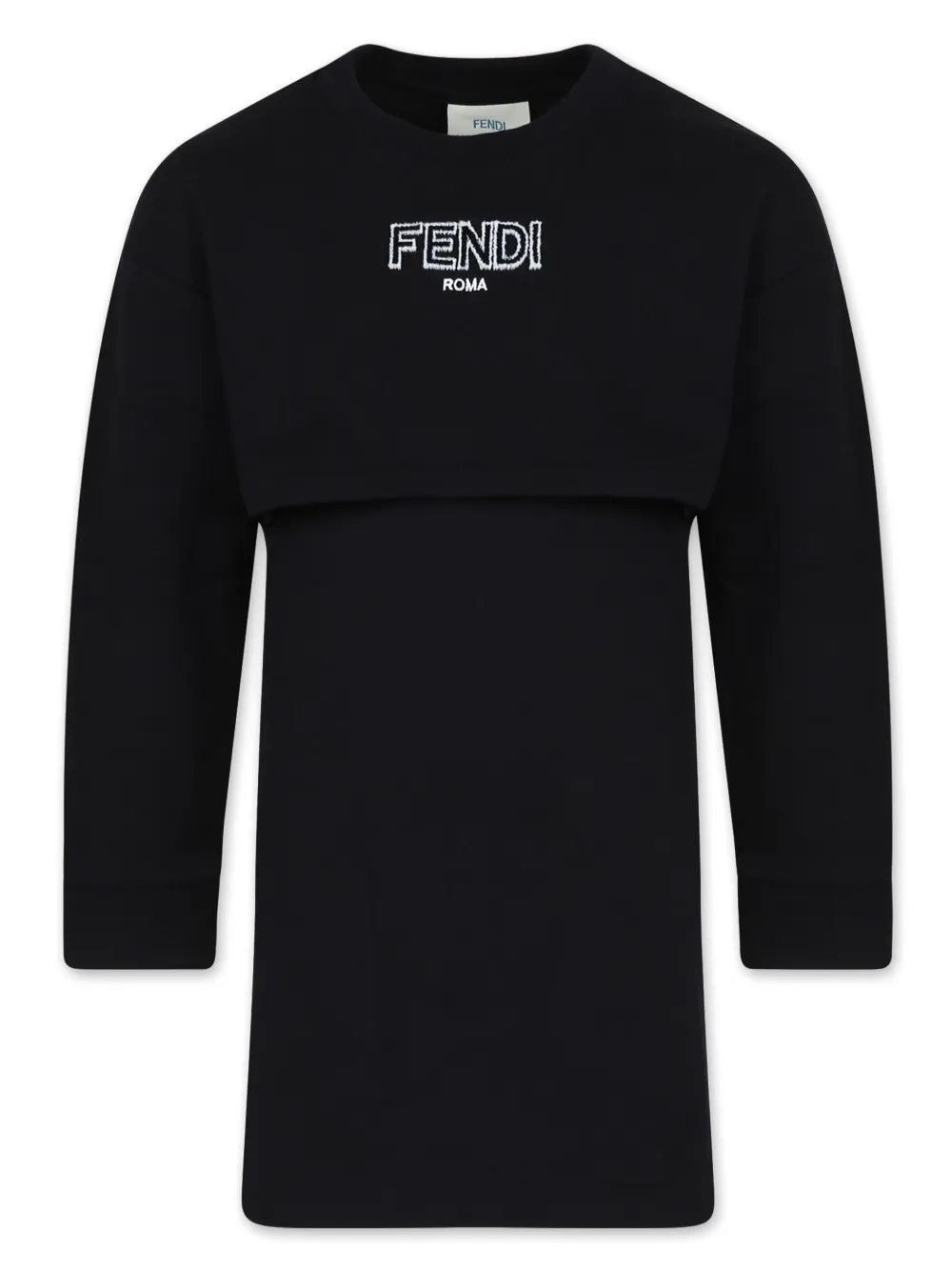 Fendi Kids Gelaagde jurk met geborduurd logo Zwart
