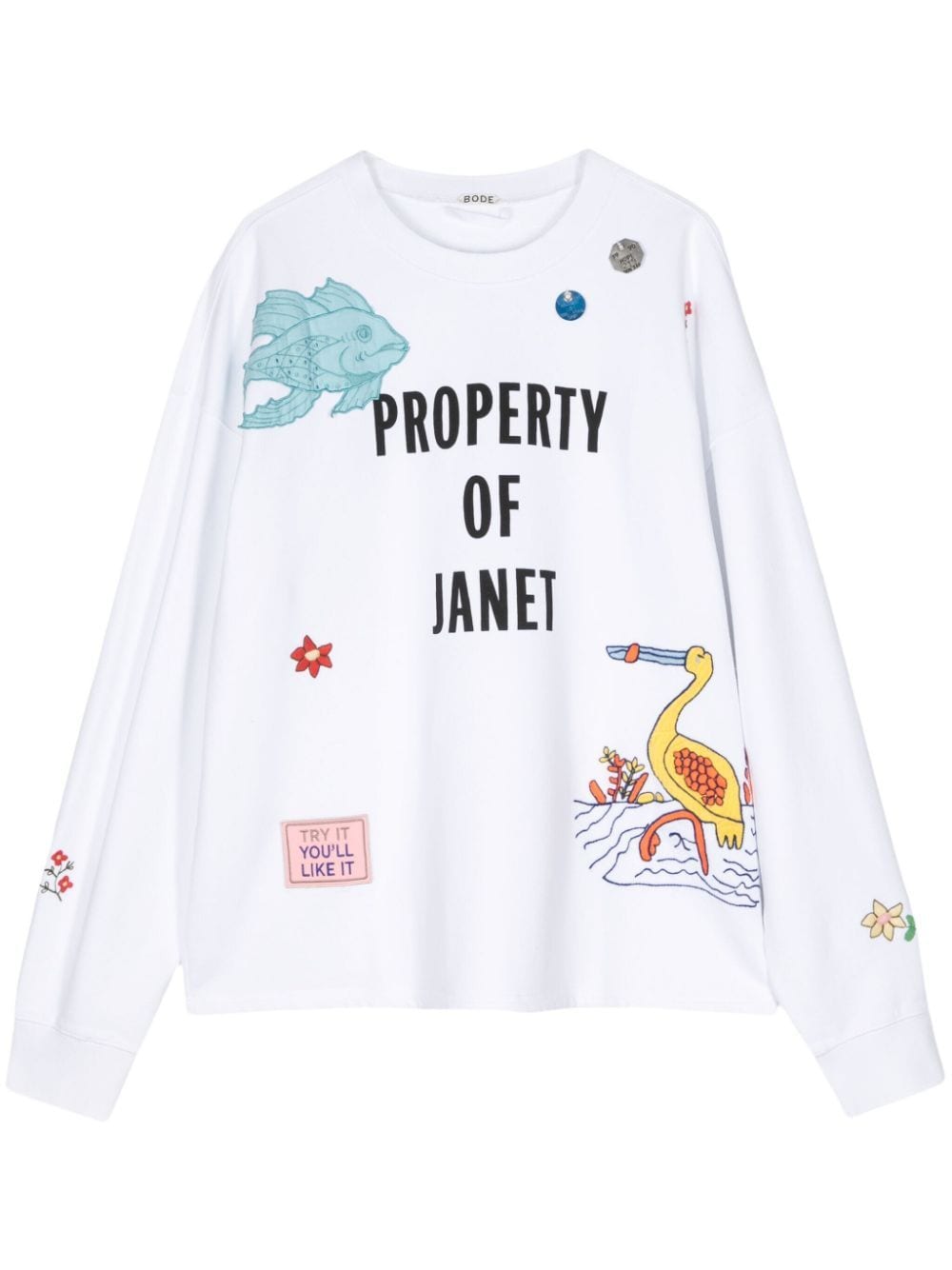 Bode Property Of Janet Cotton Sweatshirt In White