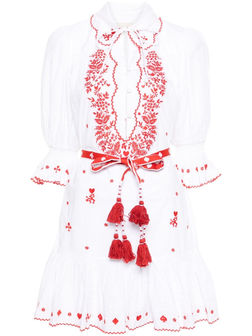 ALEMAIS Hearts-embroidered cotton mini dress - White