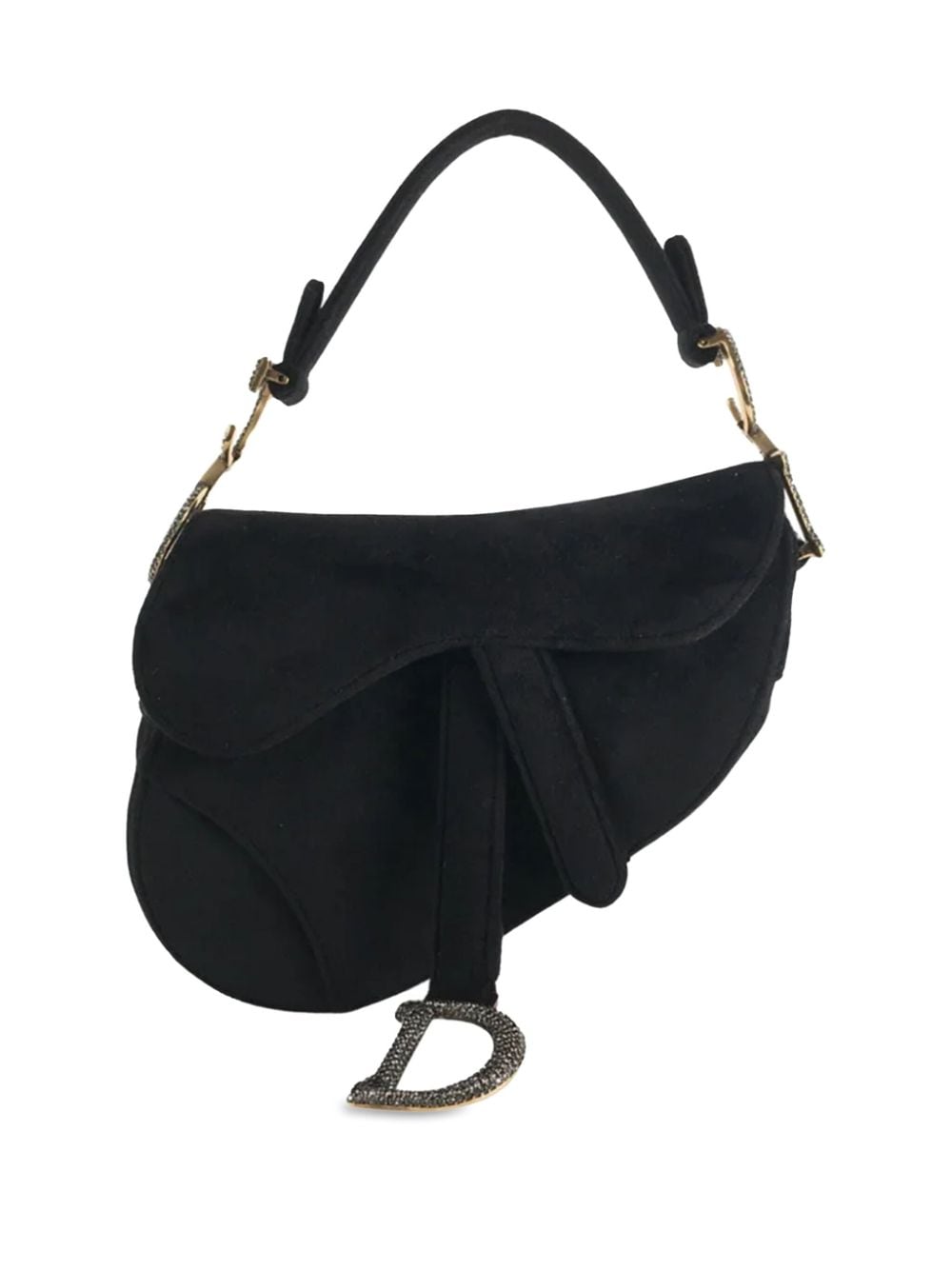 Pre-owned Dior 2019 Mini Saddle Velvet Shoulder Bag In Black
