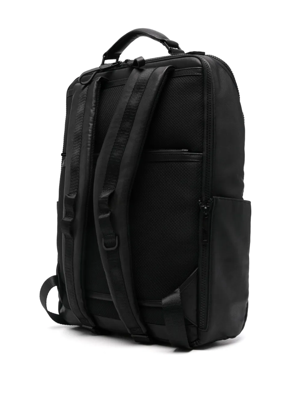 PIQUADRO logo-plaque leather laptop backpack - Zwart