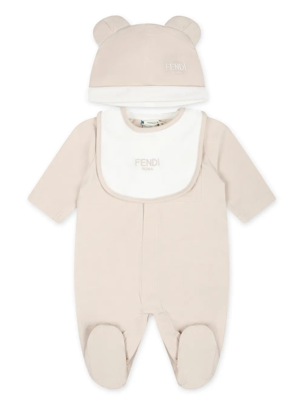 Fendi Kids FF logo-embroidered babygrow set Beige