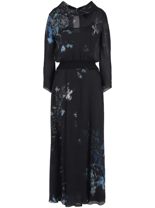 giorgio armani silk cady long black dress Giorgio Armani Long-Sleeve Peplum Cady Dress