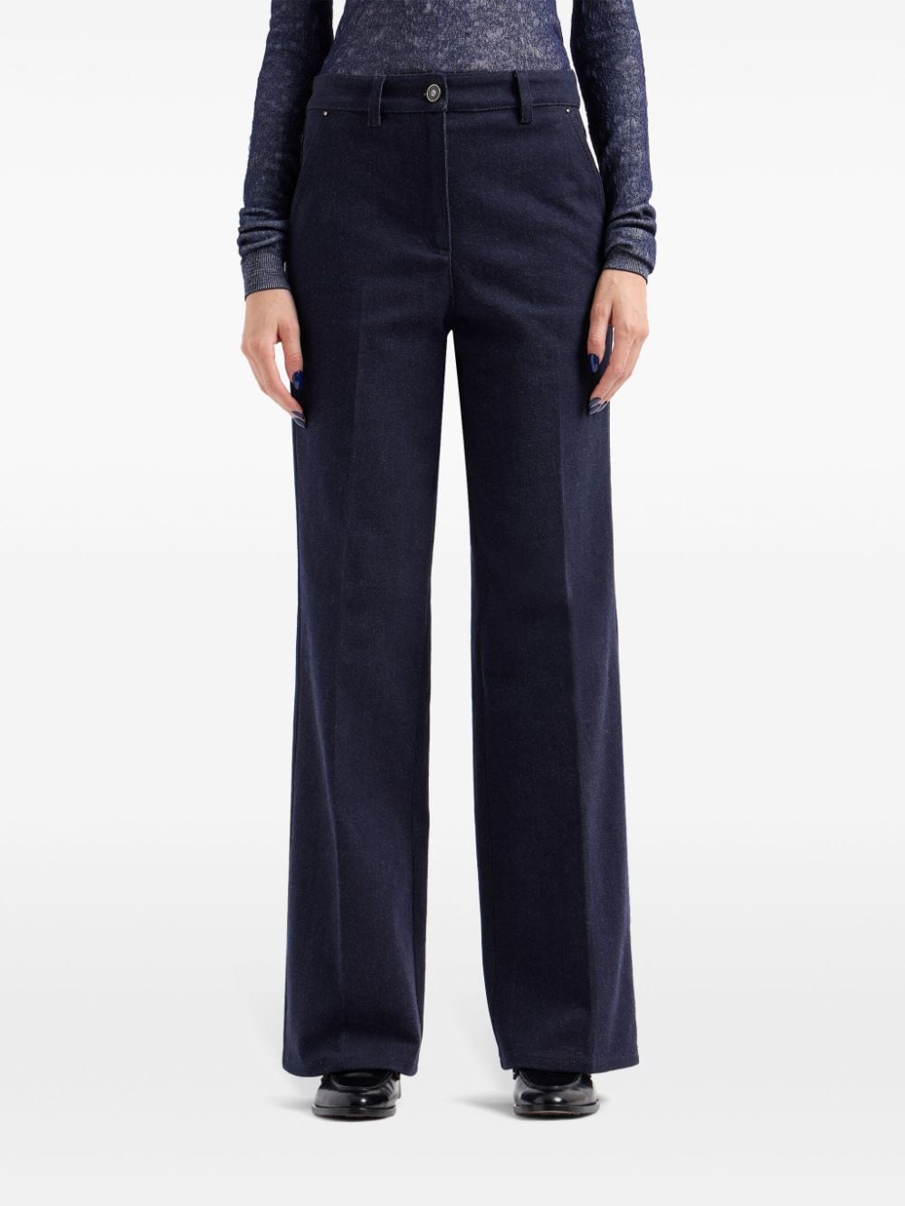 Shop Giorgio Armani Cotton Straight-leg Trousers In Blue