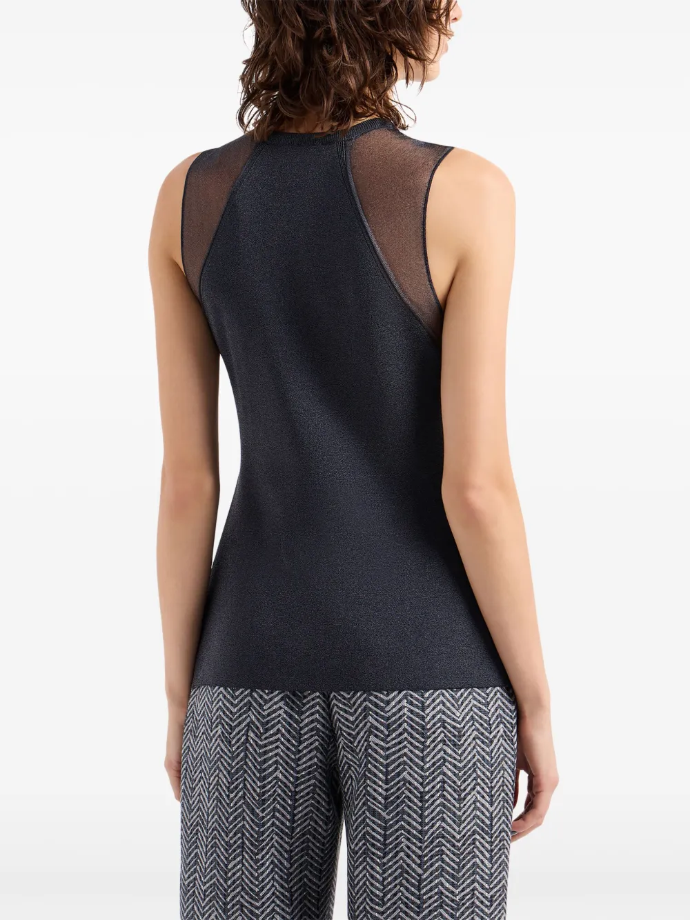Giorgio Armani Semi-sheer Sleeveless Knitted Top In Black