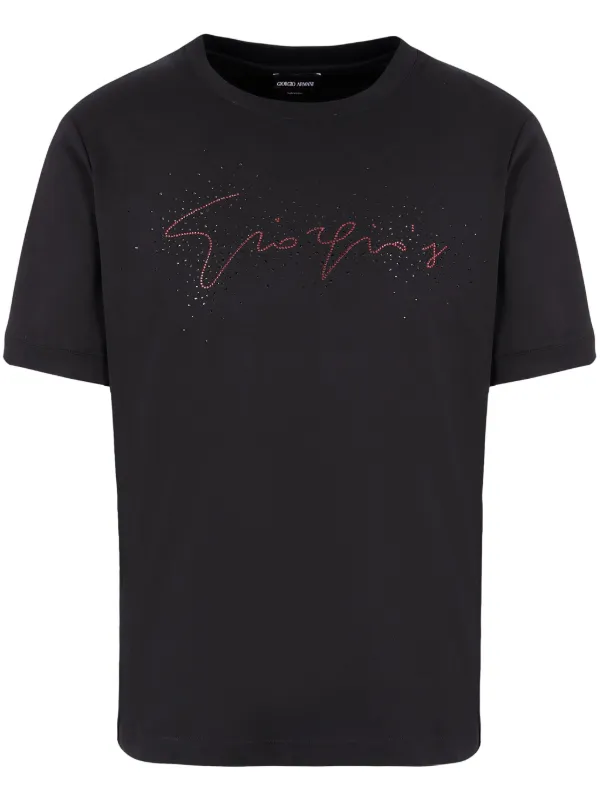 希少　THOM BROWNE Tシャツ　XL ブラック　ジョルジオアルマーニタグ Giorgio Armani ロゴスタッズ Tシャツ | ブラック | FARFETCH JP