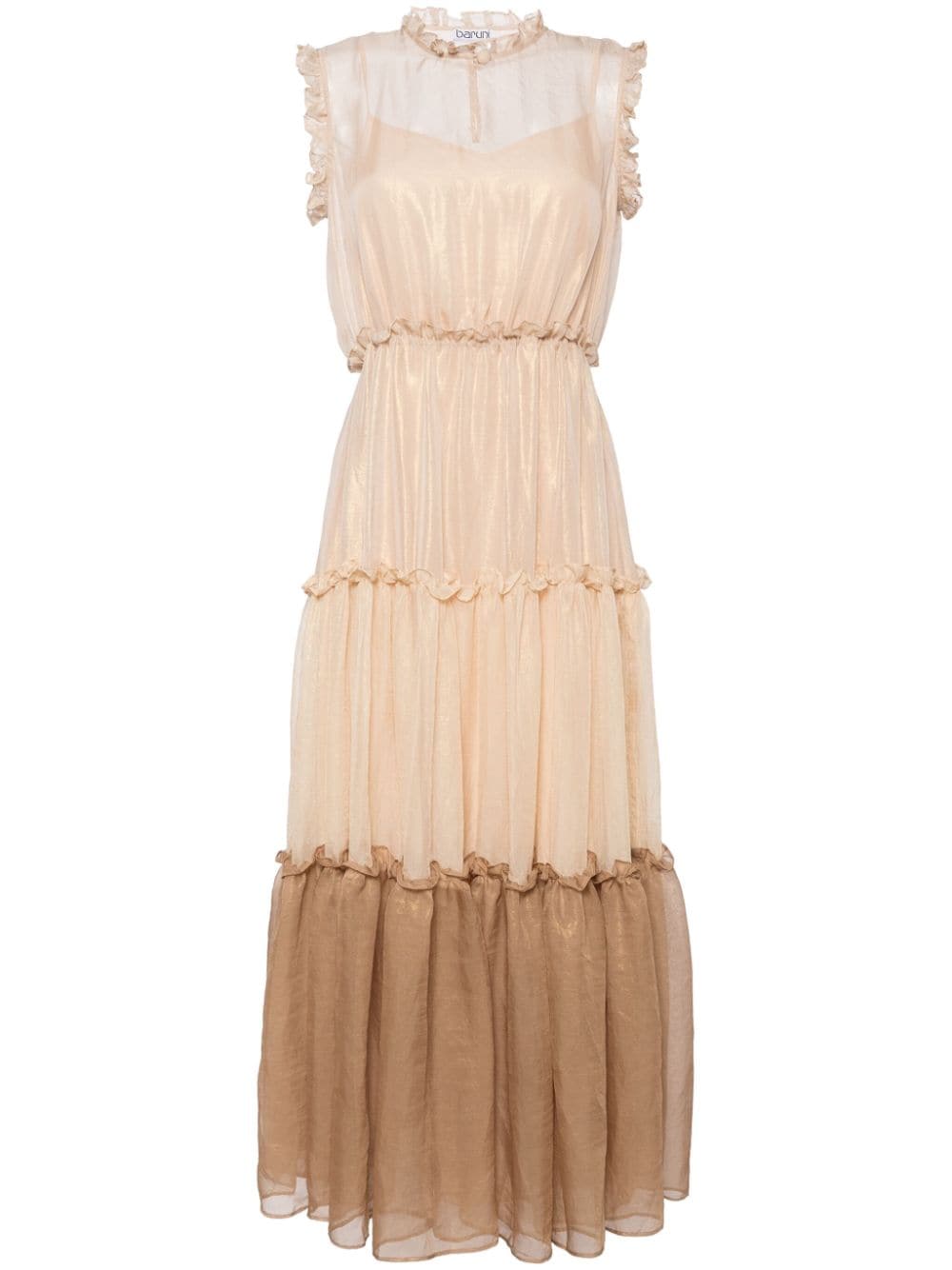 Baruni Davina Ruffle-trim Tiered Midi Dress In Gold