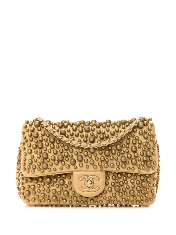 Chanel Pre-owned 2014 Small Classic Flap Shoulder Bag in Gold
