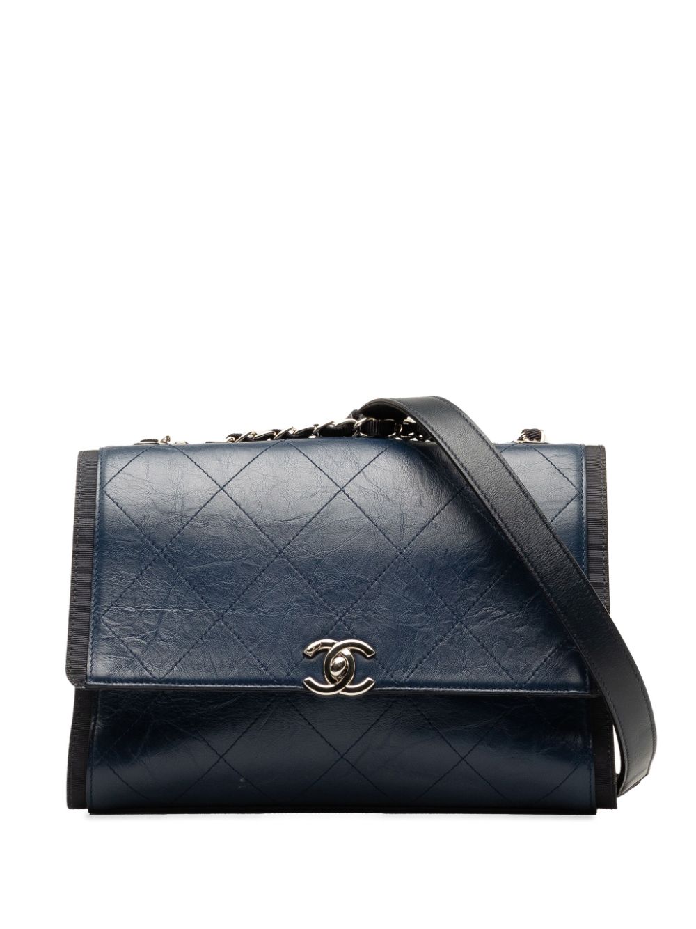 Pre-owned Chanel 2018 Cc Aged Calfskin Flap Shoulder Bag In Blue