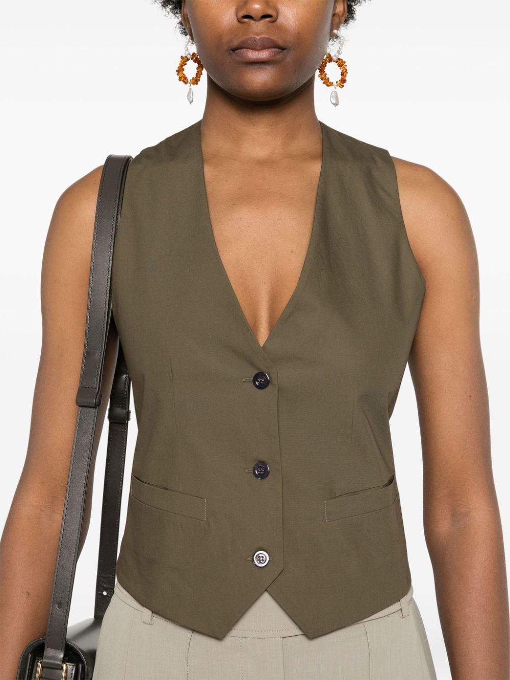 Shop Modes Garments V-neck Cotton Waistcoat In Green