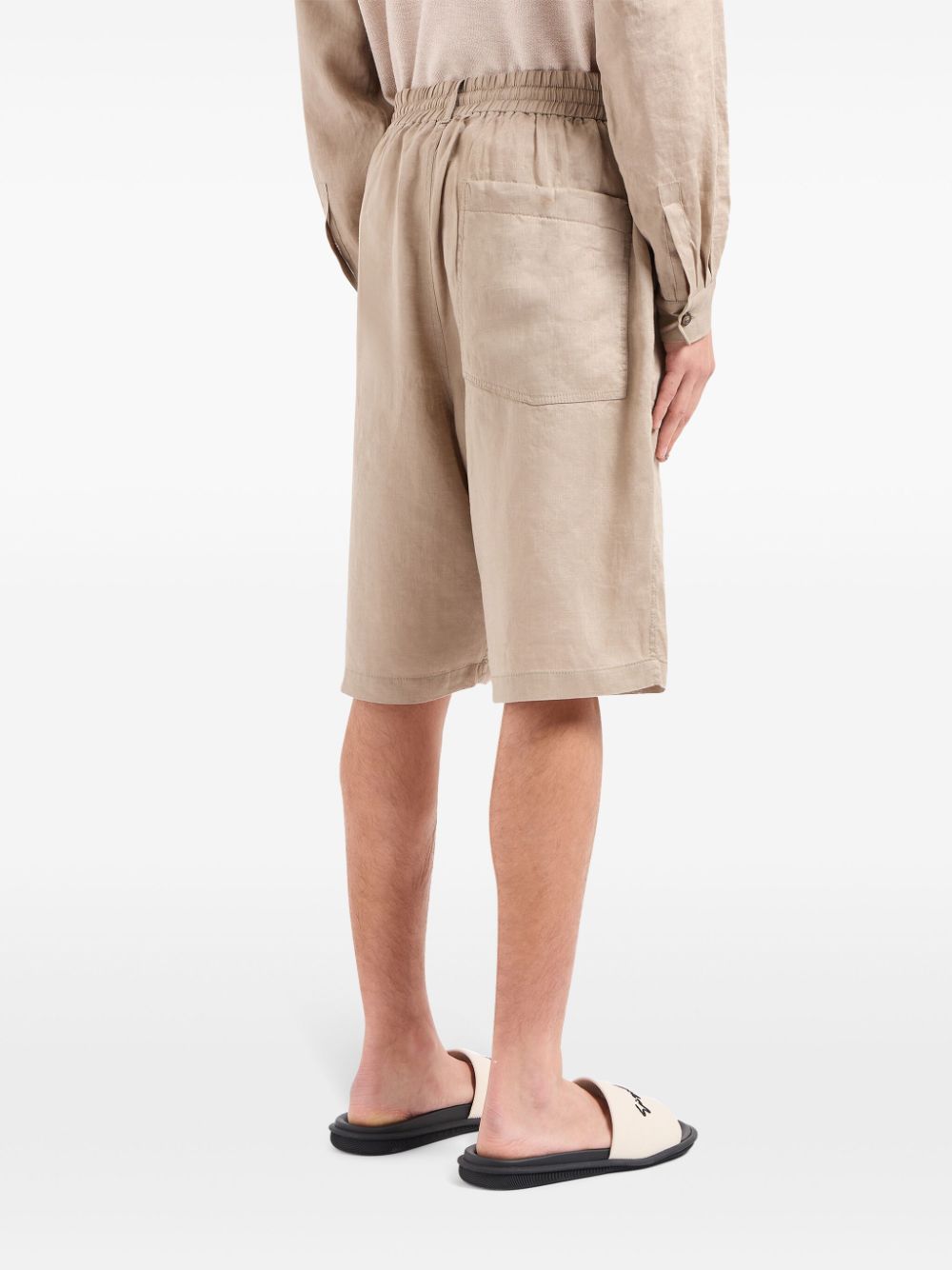 Shop Giorgio Armani Elasticated Linen Bermuda Shorts In 中性色