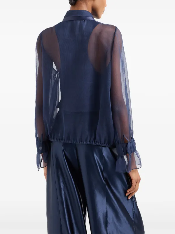 GIORGIO ARMANIトップス Giorgio Armani semi-sheer long-sleeve Silk Top | Blue | FARFETCH