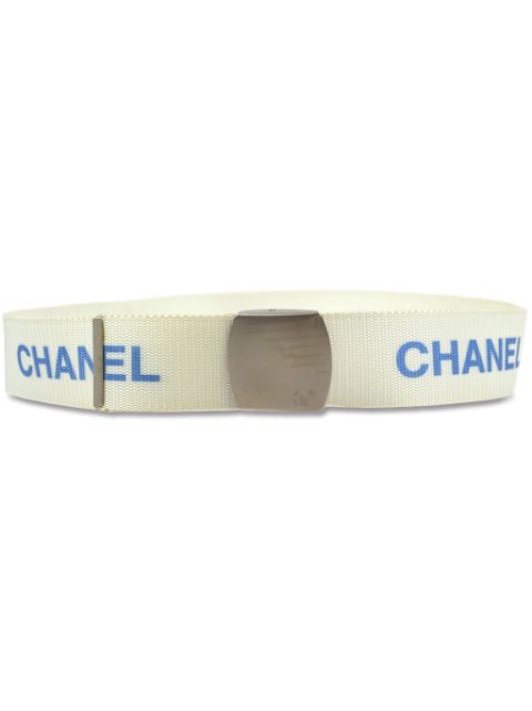 HOT SALE CHANEL 1999 logo-print canvas belt Women