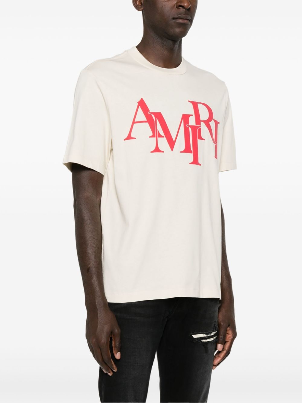 Shop Amiri Logo-print Cotton T-shirt In Nude