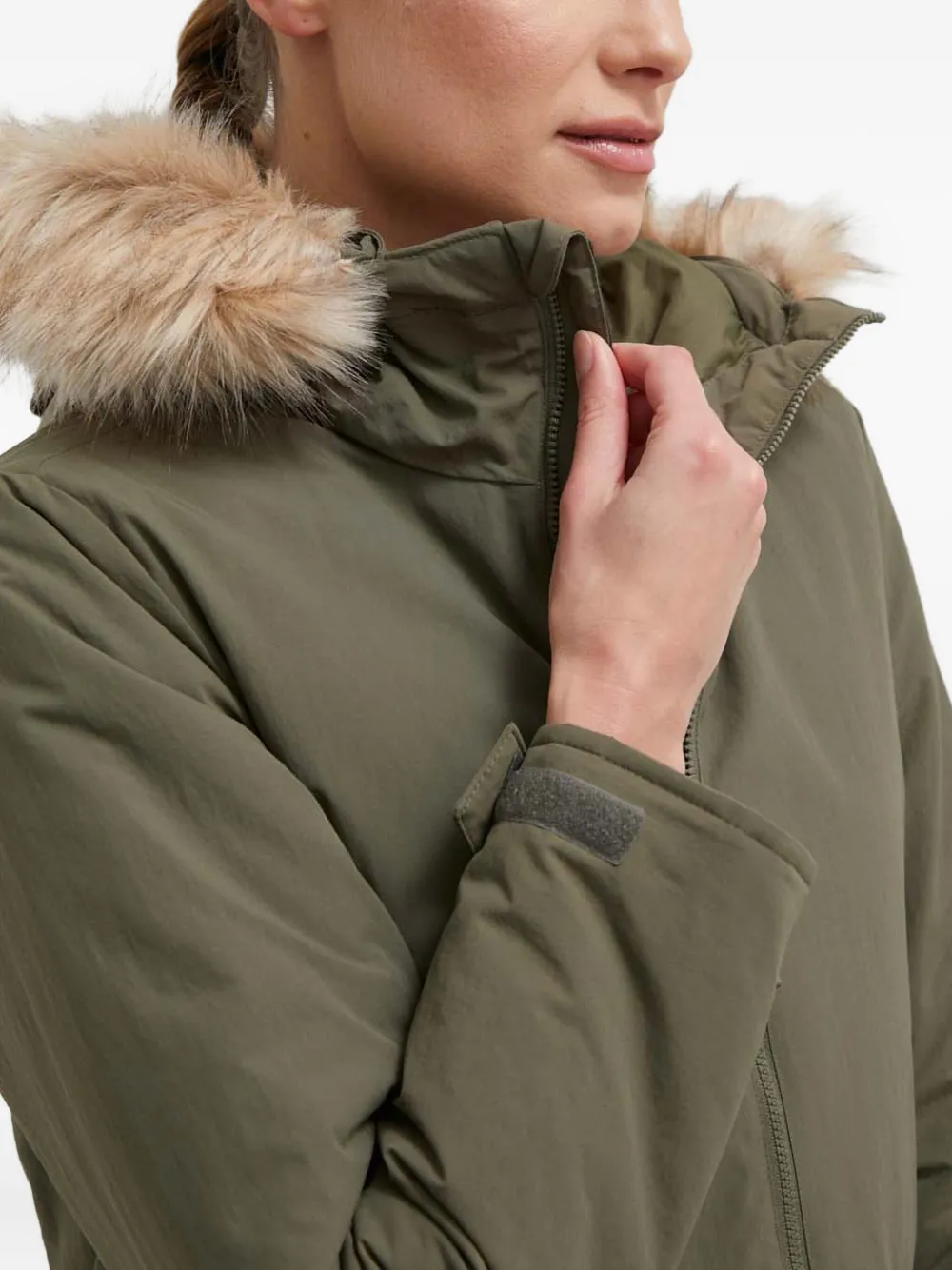 Adidas Originals Faux-fur Trimmed-hood Jacket In Green