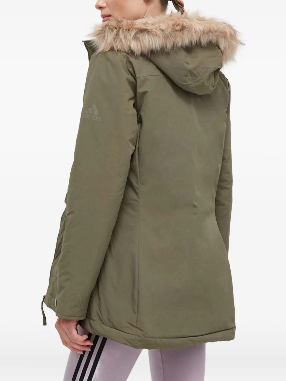 Adidas Originals Faux-fur Trimmed-hood Jacket In Green