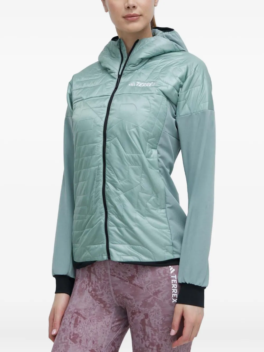 adidas quilted hooded jacket | Green | Image 1