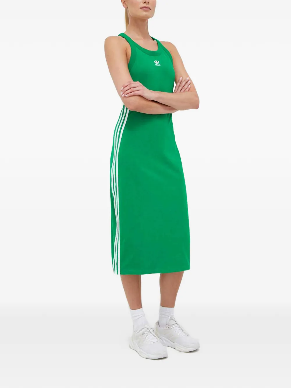 adidas stripes-detail racer-back midi dress - Verde