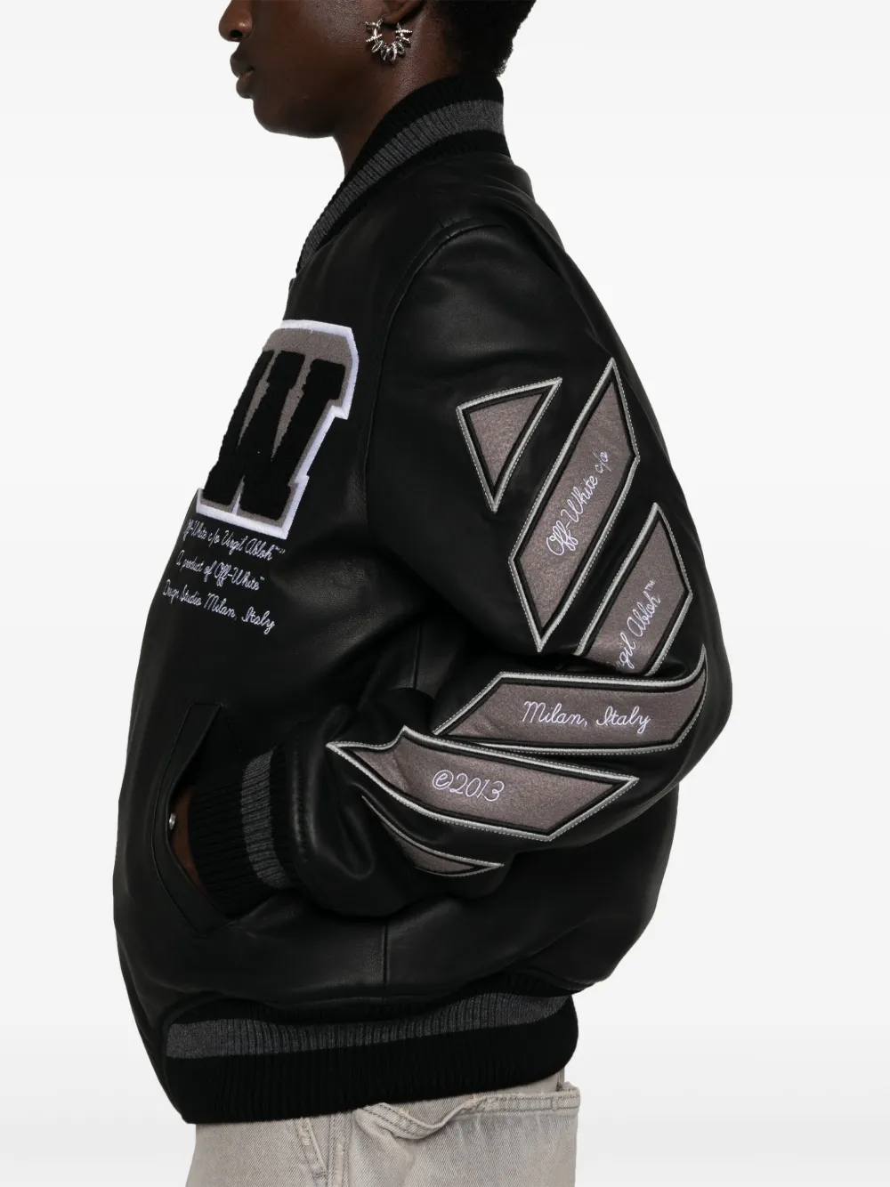 Off-White Leren bomberjack Zwart