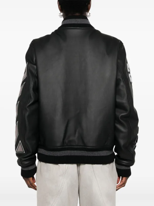 Off-White Appliqué Leather Bomber Jacket | Black | FARFETCH