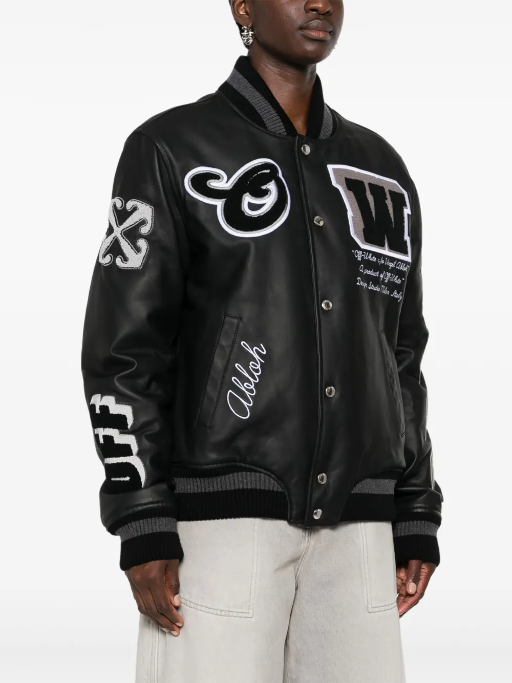 Off-White Leren bomberjack Zwart
