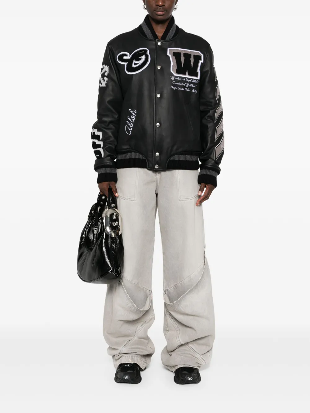 Off-White Leren bomberjack - Zwart