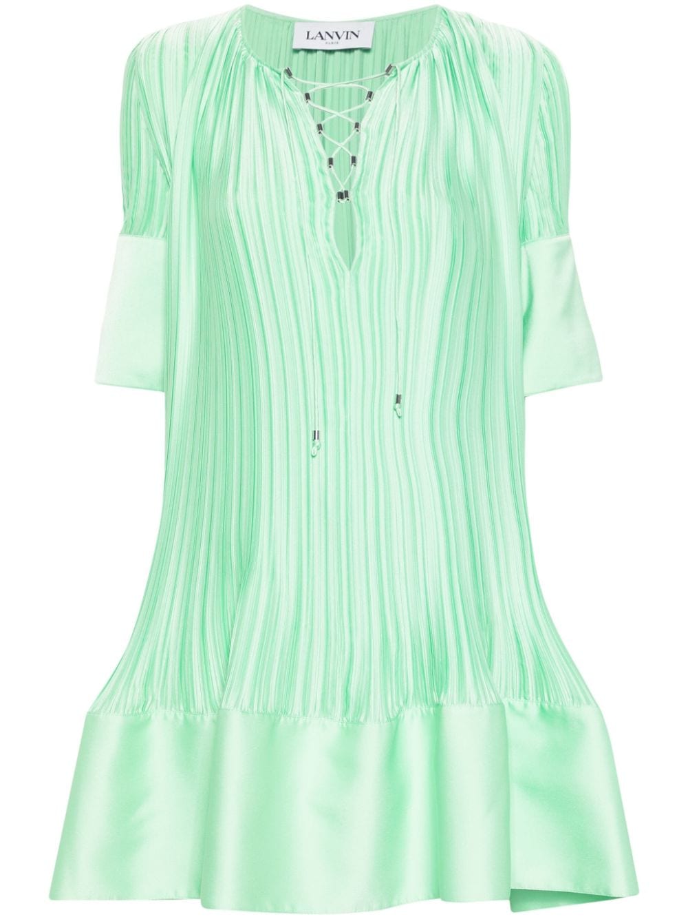 Lanvin Cascade-effect Plissé Mini Dress In Green