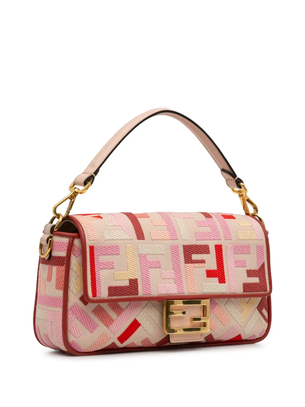 Pre-owned Fendi 2012-2013 Zucca Embroidered Baguette Satchel In Pink