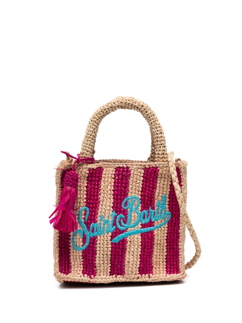 Mc2 Saint Barth Mini Vanity Striped Raffia Tote Bag In 紫色