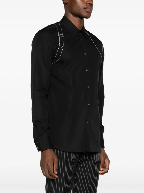 Alexander McQueen decorative-stitching Cotton Shirt | Black | FARFETCH