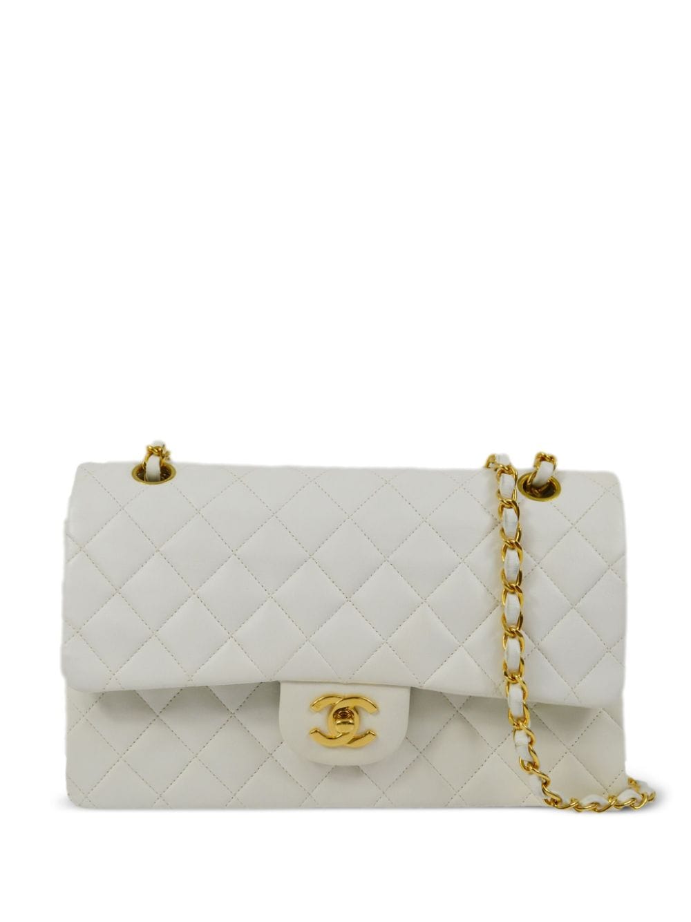 Pre-owned Chanel 1998 Medium Double Flap Shoulder Bag In White