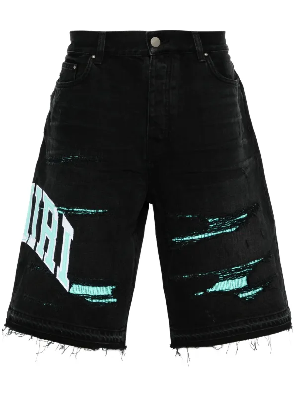 Hot Royal Army Denim Shorts W/ Black White Embroidered Design On Back Size 40