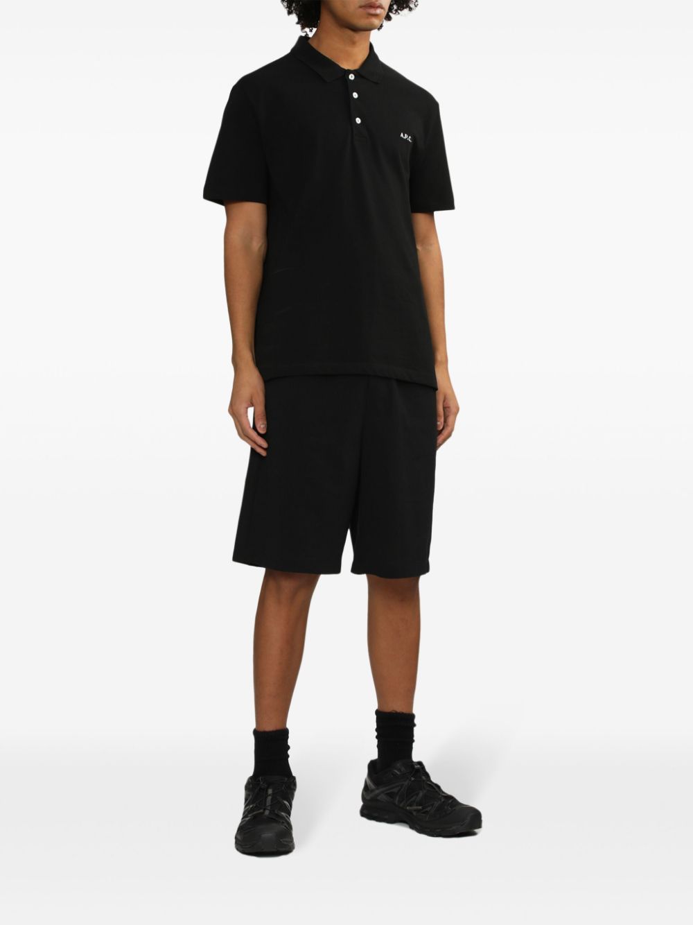 A.P.C. logo-embroidered polo shirt - Zwart