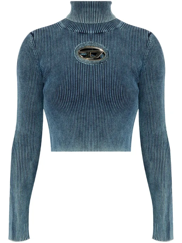Tシャツ・カットソー DIESEL M-anchor ribbed cotton top with frontal logo Women's Rib-knit top with Oval D | Blue | Diesel